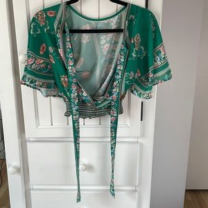 Jealous Tomato Green Floral Womens Wrap-Around